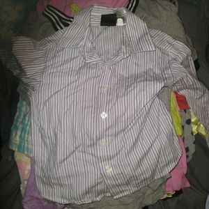 Lil Boys TFW White,Gray,Lavender Striped Button-up